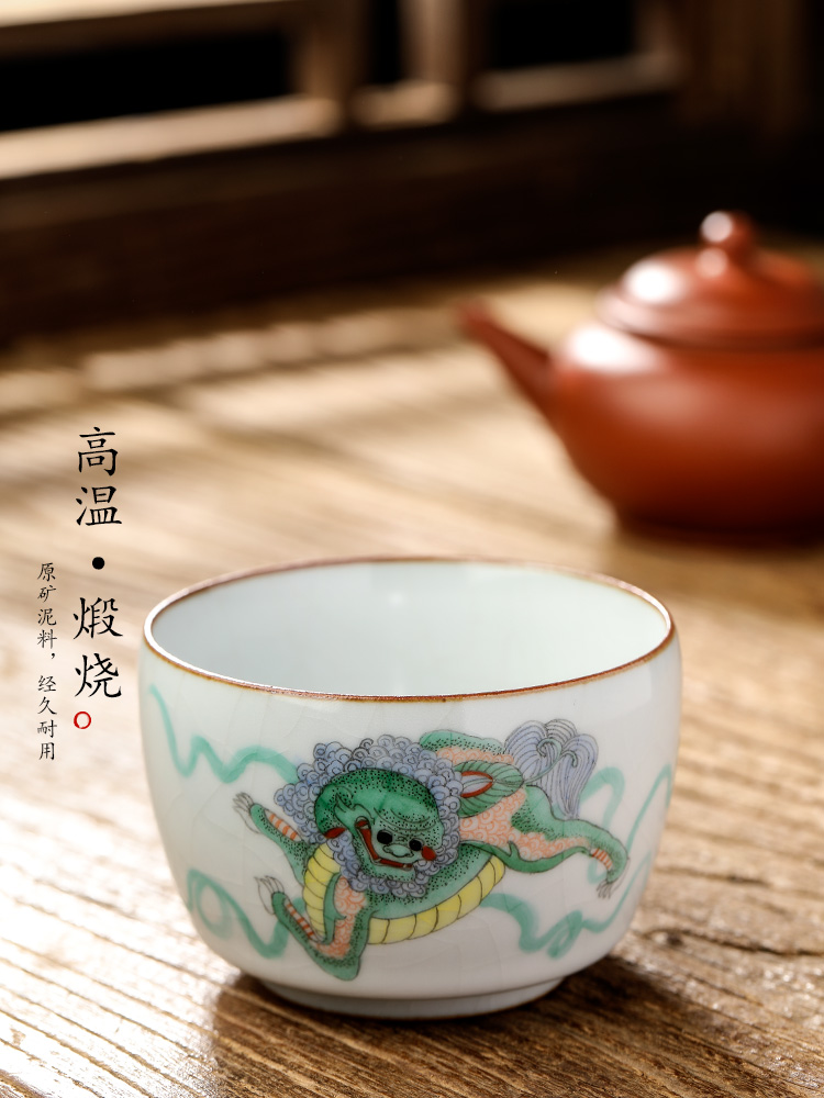 Your up with jingdezhen ceramic tea set master cup sample tea cup single cup pure manual hand - made god beast kung fu tea cup opening