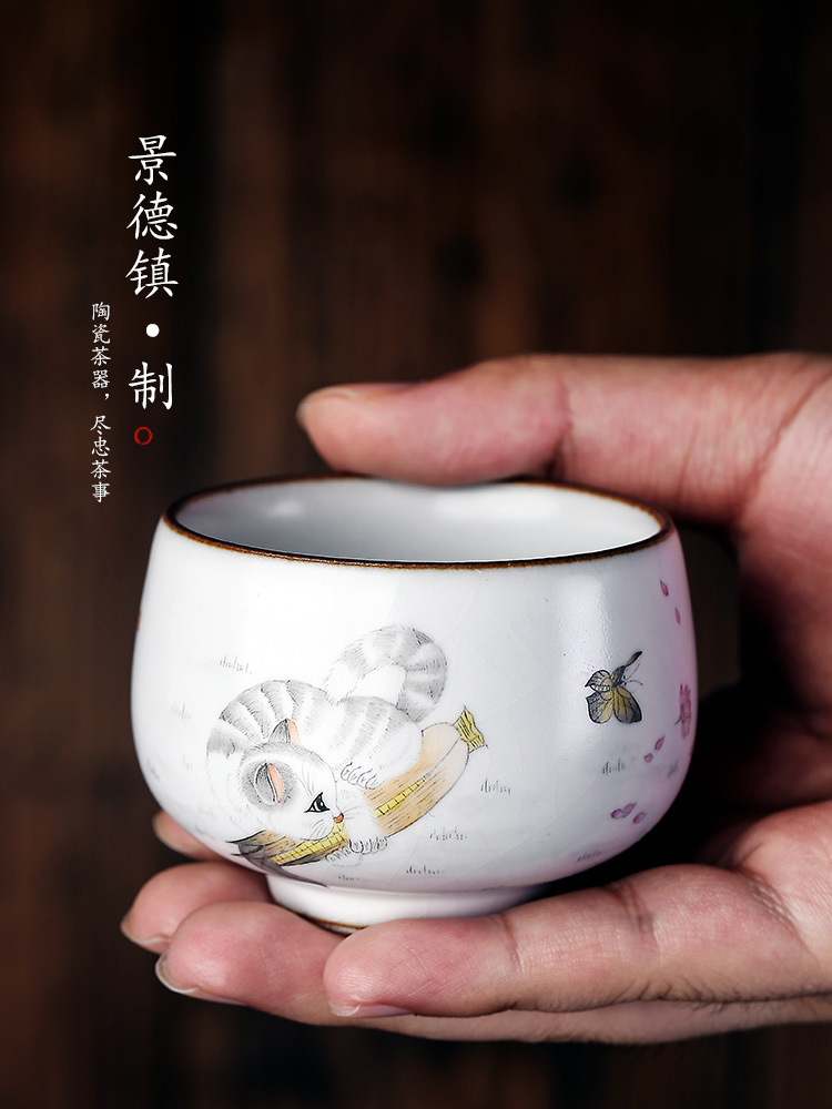 Jingdezhen hand - made kunfu tea cat sample tea cup your up cups master cup of pure manual "women 's cup ceramic tea set