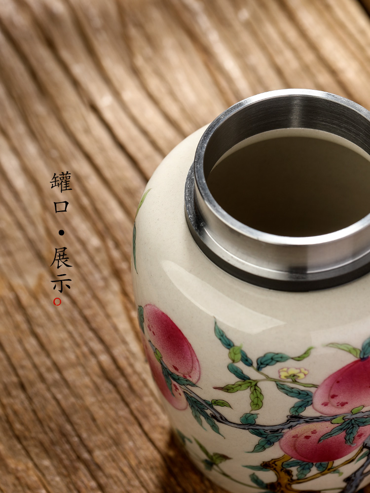 Jingdezhen plant ash glaze caddy fixings checking ceramic hand - made nine peach seal pot tea tea storage tanks