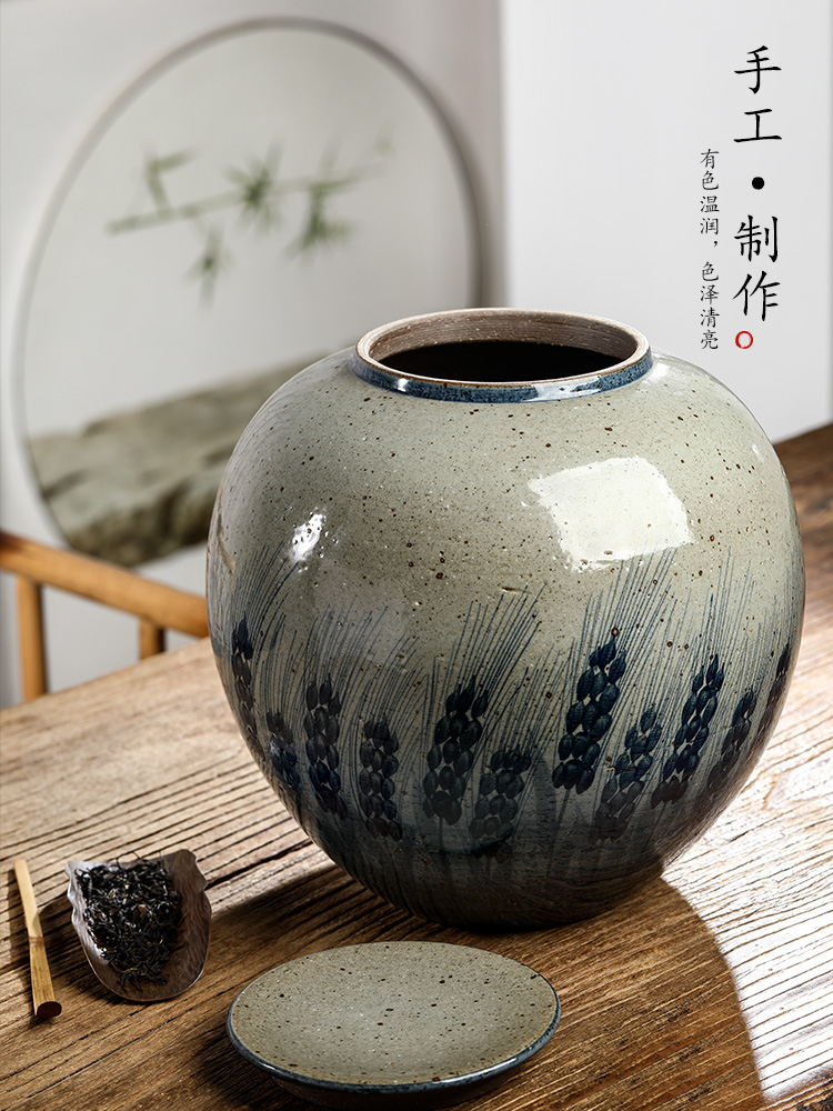 Jingdezhen blue and white caddy fixings hand - made ceramic checking clay large storage tanks seal tea pot of household utensils