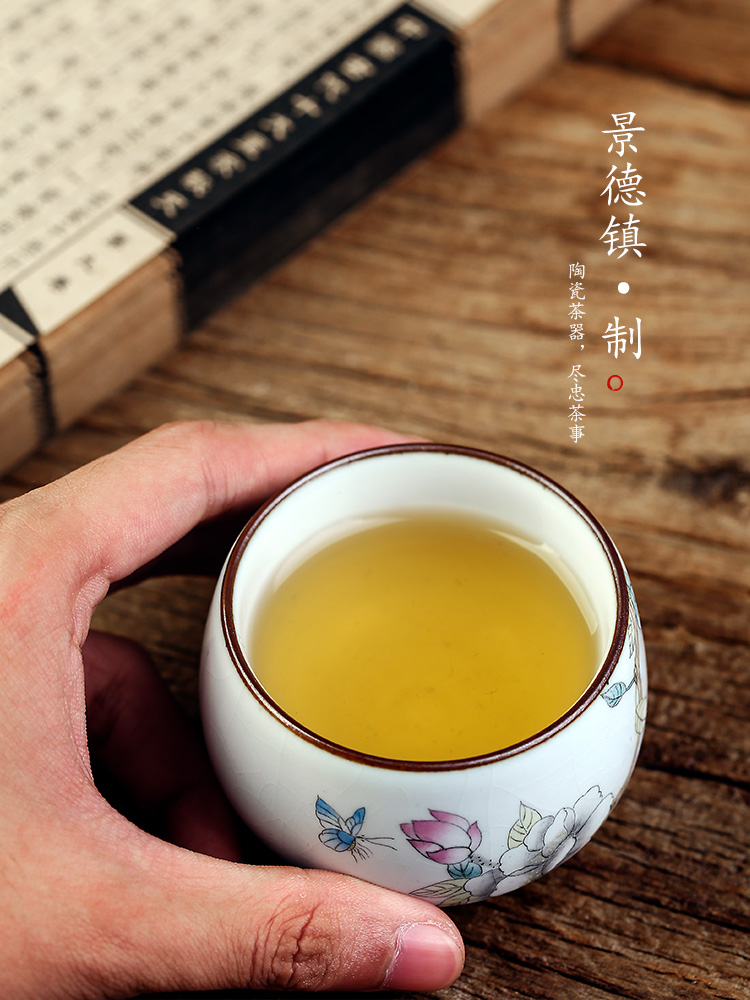 Jingdezhen hand - made teacup checking sample tea cup your up tree peony lotus kongfu master cup participants for a cup of tea