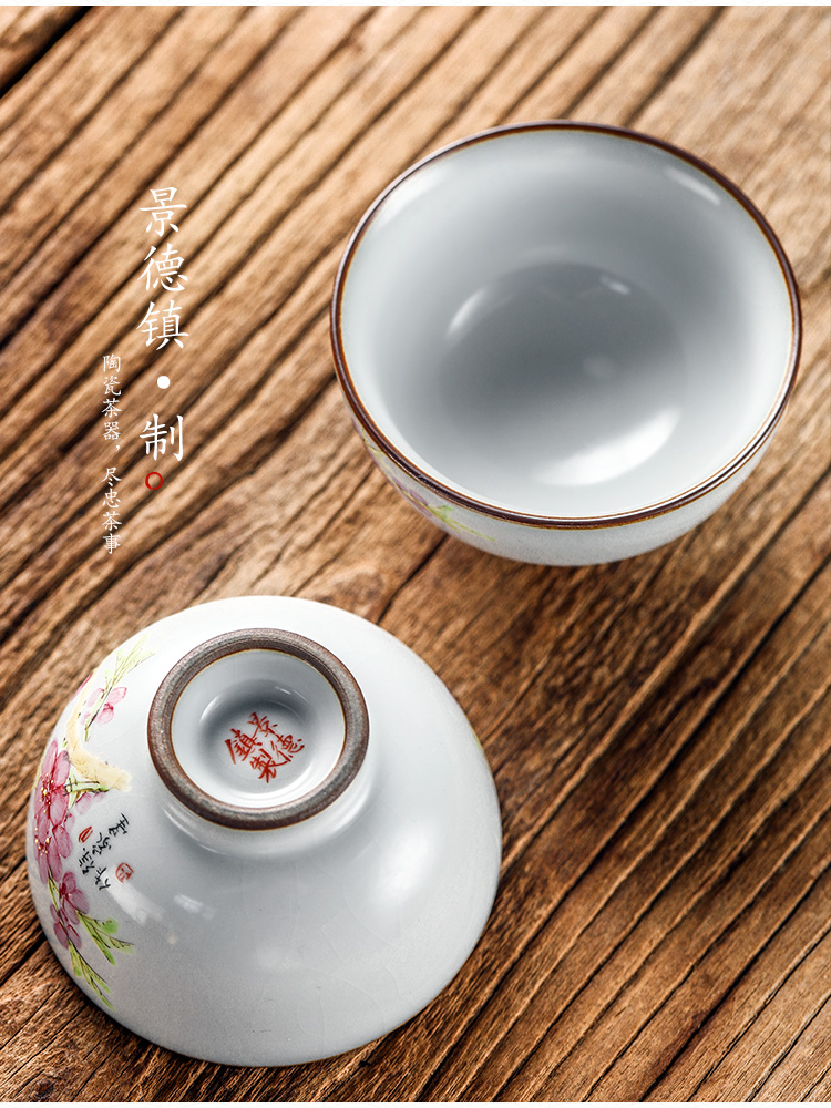 Jingdezhen Xu Jiaxing hand - made peach blossom put water point your up teacup kung fu master cup single cup of pure manual for cup size