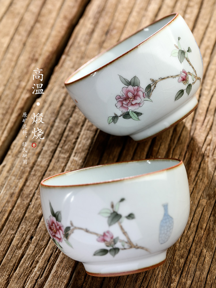 Hand draw your up teacup camellia kung fu master cup single CPU jingdezhen of pure manual sample tea cup single ceramic cups