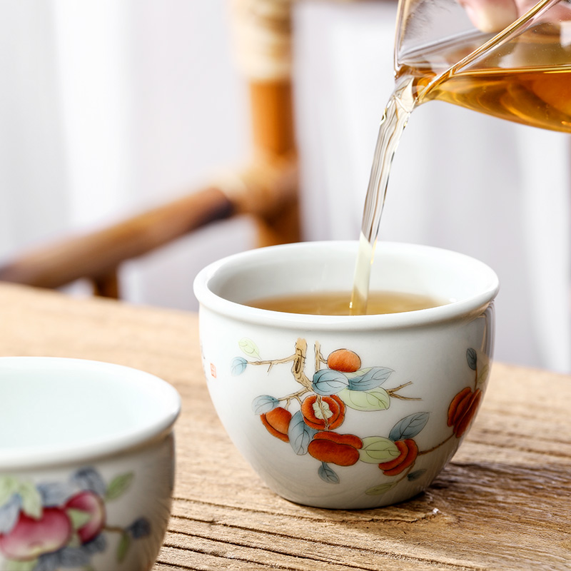 Hand - made ceramic masters cup single CPU jingdezhen kung fu tea sample tea cup single pure manual persimmon bowl tea set