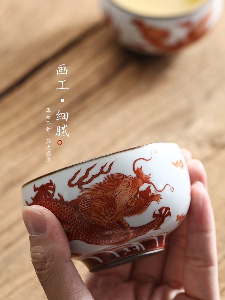 Jingdezhen ru up market metrix who cup a cup of pure checking ceramic sample tea cup hand - made zodiac longfeng kung fu tea cup