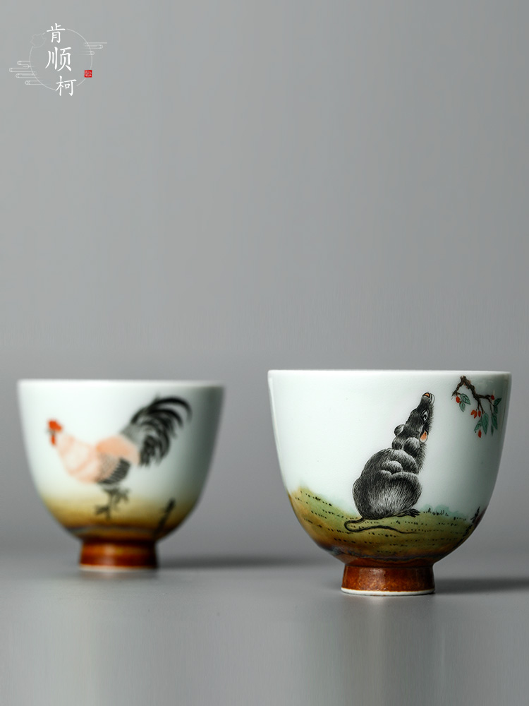 Jingdezhen hand - made master cup single cup pure manual white porcelain teacup kung fu tea sample tea cup, a large Chinese zodiac