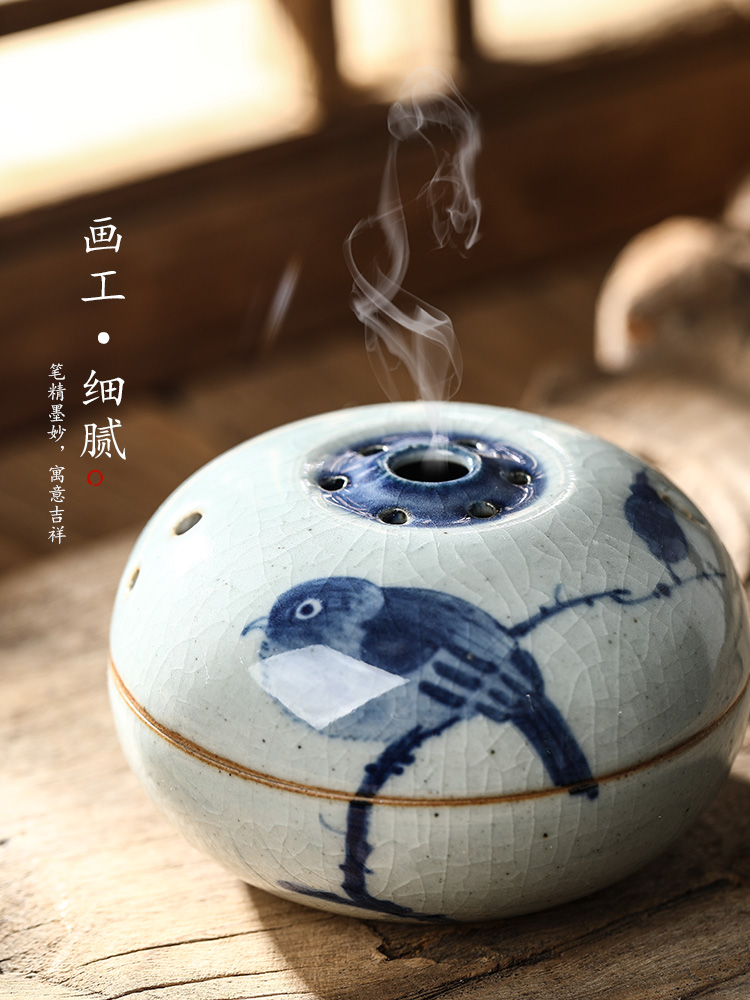 Ken shun ke jingdezhen blue and white hand riches and honour bird censer checking Chinese ceramic sandalwood incense inserted zen smoked furnace