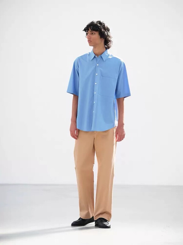 Spot New Product Auralee Style 25Ss Washed Finx Egyptian Cotton Flap Pocket Pants Short-Sleeved Shirt