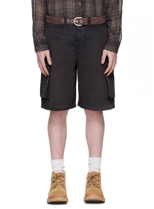 Ol Style 26Ss Washed Black Splatter Ink Mud-Dyed Work Shorts Casual Washed Vintage Three-Dimensional Pocket Mid-Length Shorts Ol Style 26Ss Washed Black Splatter Ink Mud-Dyed Work Shorts Casual Washed Vintage Three-Dimensional Pocket Mid-Length Shorts