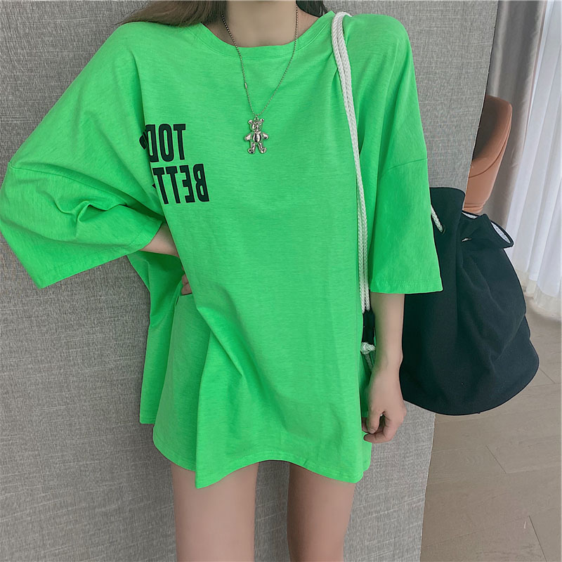 ins Net-đỏ siêu lửa ngắn tay phụ nữ t-shirt 2020 gió lỏng mới được in lá thư dài chỉnh sửa hè nóng bức.