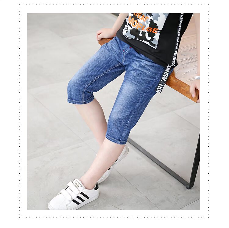 Trai denim quần cotton lớn trẻ em bảy quần phần mỏng trai sinh viên bé quần mùa hè 3-9-16