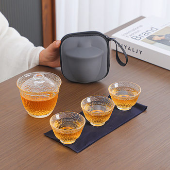 Tea-making kuaike glass one pot three cups outdoor portable travel tea set car-mounted kung fu tea cup set