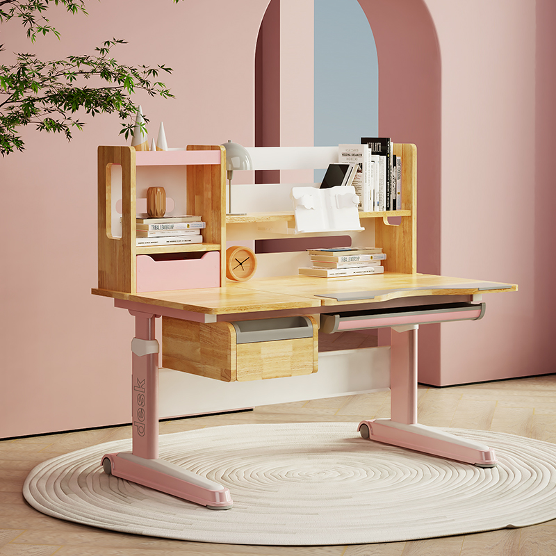 Solid wood study table children's desk bright writing desk and chair set can lift log small C mouth primary school students home