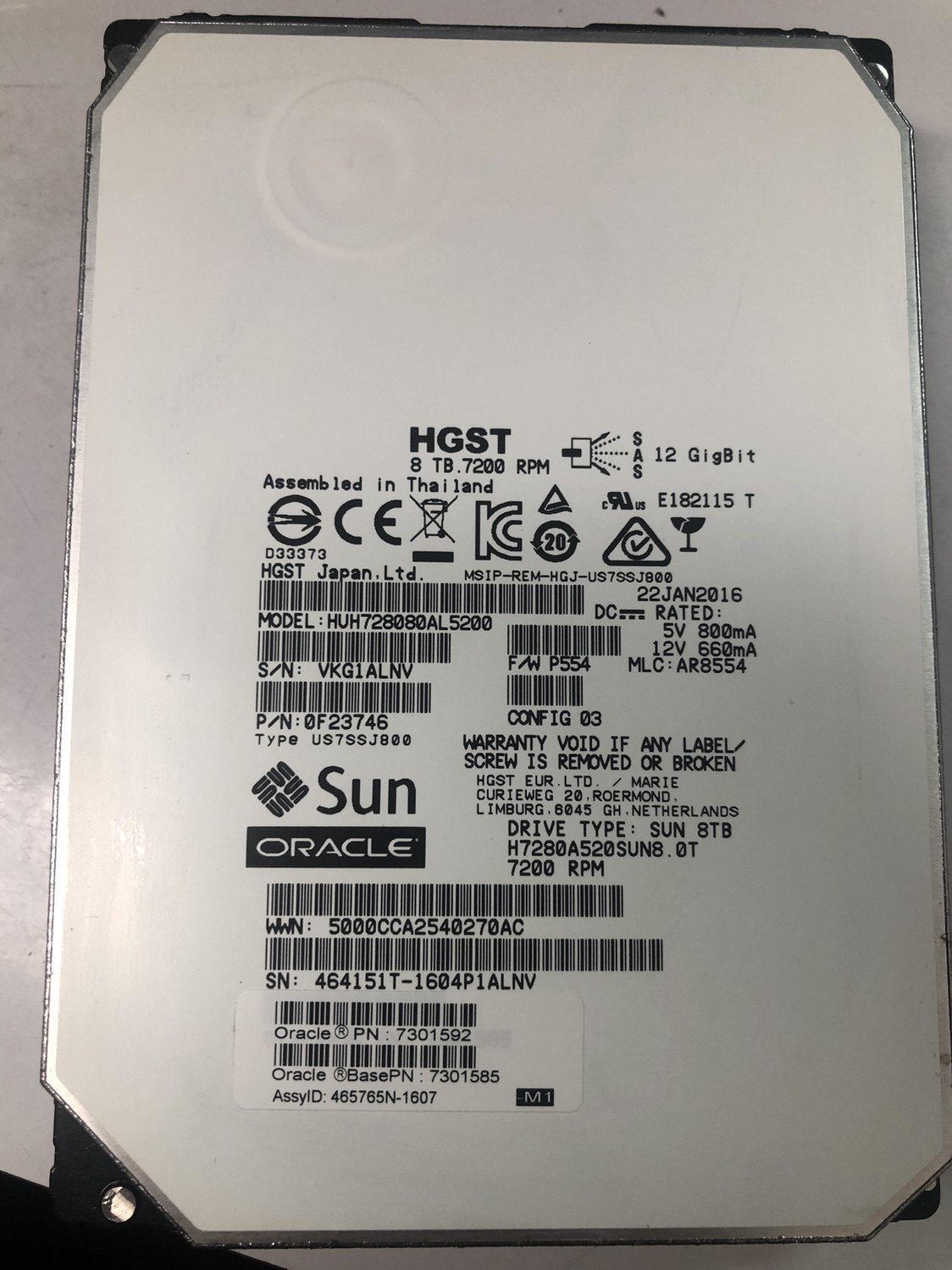 Disque Dur SUN 8TB SAS 3.5" – Reconditionné, 7200 RPM, 256 Mo Cache – Serveur