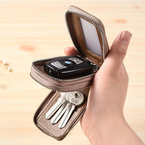 Mens double zipper car key bag creative personality cowhide female genuine leather large capacity multi-function universal waist hanging