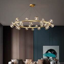 Simple Modern Light Luxury All-Copper Living Room Chandelier, Elegant Dining Room Crystal Lamp, Creative Designer High-End Lighting Fixtures