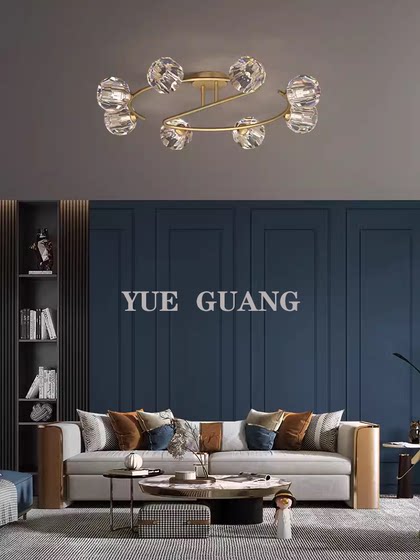 Bedroom lamp, ceiling lamp, light luxury, all copper, simple and personalized, home restaurant, Nordic lamp, study, living room lamp, crystal lamp