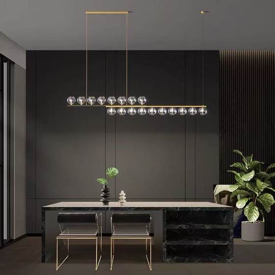 All-Copper Light Luxury Crystal Dining Room Chandelier Modern Minimalist Long Strip Nordic Bar Office Lighting Fixtures