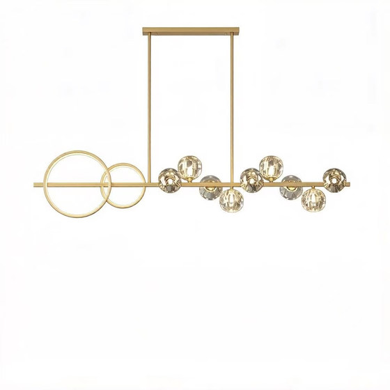 Modern Minimalist All-Copper Dining Room Chandelier, Creative and Unique Crystal Ball Long Strip Light, Light Luxury Dining Table Bar Island Chandelier