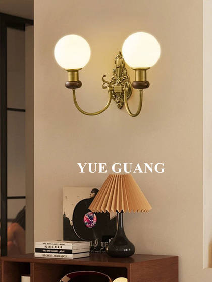 Retro American-Style All-Copper Wall Lamp for Living Room Tv Background Wall, Bedroom Bedside Lamp, French Mid-Century Style Corridor Light
