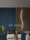 Bedroom Bedside Chandelier, Modern and Simple, All-Copper, Light Luxury, Long Line, Duplex Staircase, Single-Head Background Wall Crystal Small Chandelier