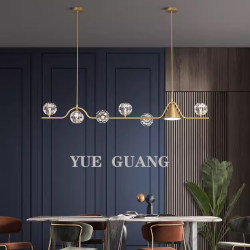 Minimalist Restaurant Chandelier, Modern Simple Creative Personality, Nordic Light Luxury, All-Copper Long Dining Table Crystal Bar Chandelier
