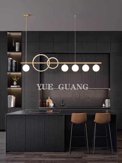 Light Luxury All-Copper Restaurant Crystal Chandelier, Modern Minimalist Creative Personality Bar Counter Dining Room Table Long Designer Lamp