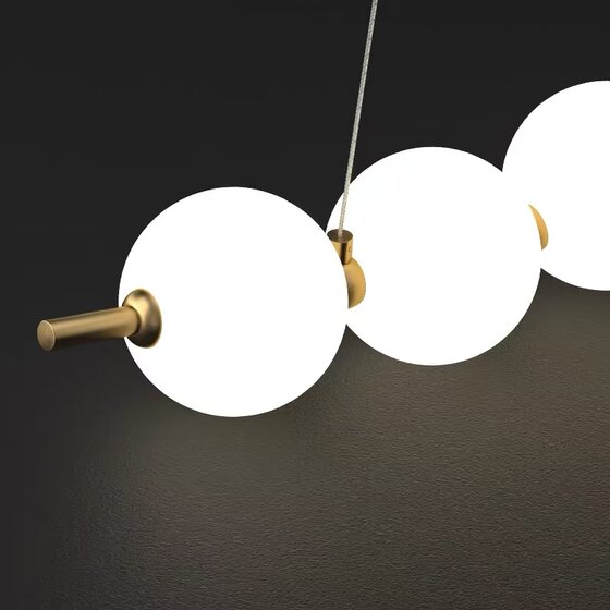 All-Copper Restaurant Bar Island Chandelier, Modern Minimalist Light Luxury Cream Style Pearl String Long Strip Creative Personality Lighting Fixture