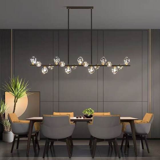 All-Copper Crystal Restaurant Chandelier, Modern Light Luxury, Long and Elegant, Creative Designer Bar Counter Lighting