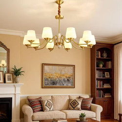 American-Style Simple Modern All-Copper Living Room Chandelier, Restaurant Glass Chandelier, Elegant and Fashionable High-End Dining Room and Bedroom Lighting Fixtures