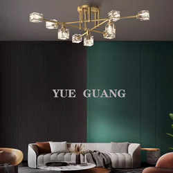 2024 Model Light Luxury All-Copper Crystal Living Room Lamp, Simple Modern Home Dining Room Lamp, Nordic Semi-Hanging Lamp, Bedroom Lighting