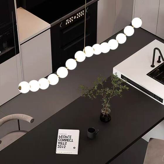All-Copper Magic Bean Restaurant Chandelier, Modern Minimalist Nordic Creative Long Strip Light Luxury Pearl Necklace Dining Table Lighting Fixture