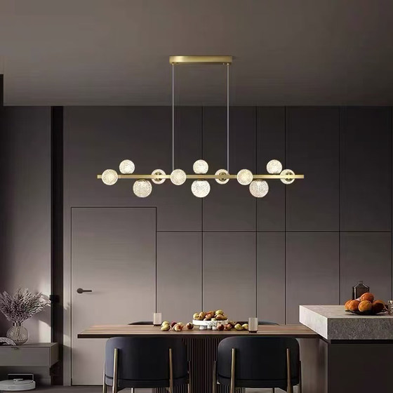 All-Copper Light Luxury Minimalist Modern Living Room Chandelier, High-End Creative Dining Room Bar Chandelier, Italian Minimalist Atmospheric Lighting Fixtures