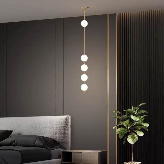 Nordic Light Luxury All-Copper Staircase Chandelier Duplex Loft Modern Minimalist Round Ball Long Chandelier Living Room Lamp