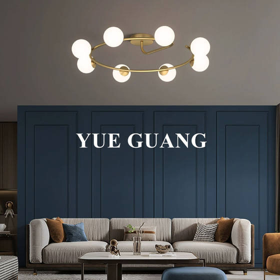 All-Copper Master Bedroom Ceiling Light, Living Room Elegant and Simple Modern Light Luxury Creative Nordic Lighting for Study and Dining Room