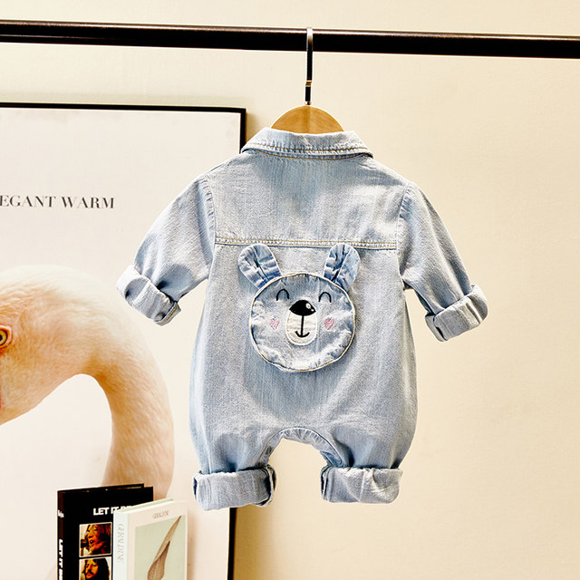 Newborn baby clothes autumn clothes going out denim romper spring and autumn long-sleeved 0-3 years old male baby jumpsuit jumpsuit