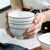 Black line dish set Household simple bone china bowl Rice bowl Japanese Nordic ceramic microwave oven tableware eating bowl