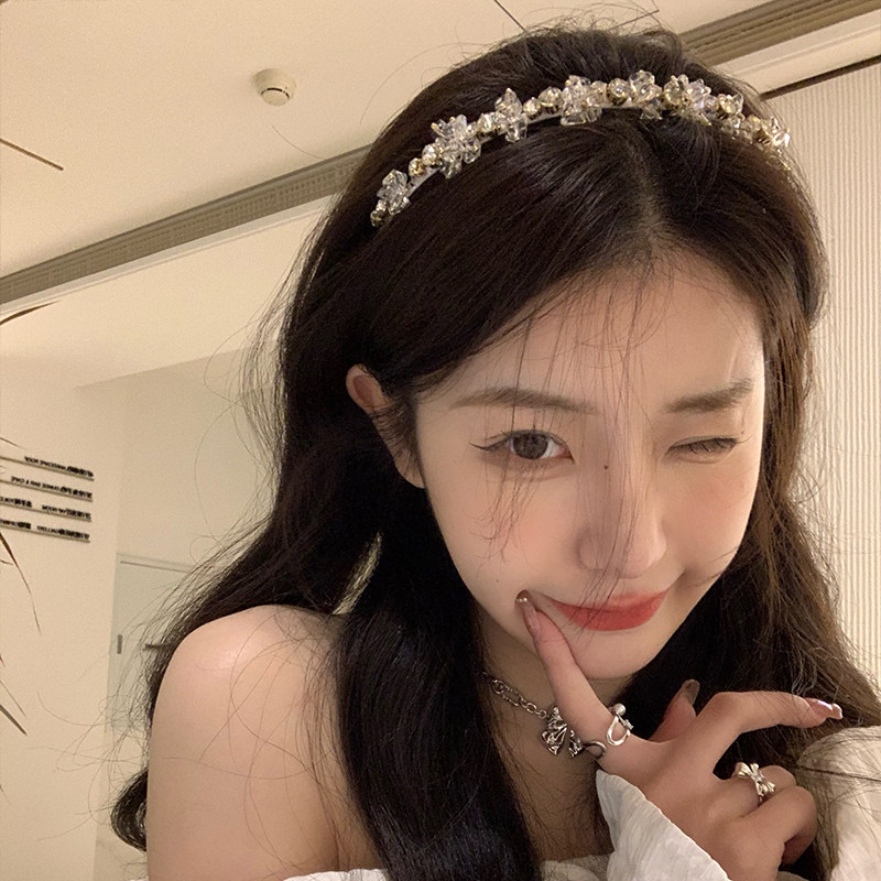 niceruru High-End French Rhinestone Headband 2025 New Birthday Hair Accessory for Women, Hair Tie, Hair Clip, Hair Ornament