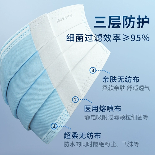 海氏海诺 Медицинская хирургическая маска для однократной медицинской трехсторонней защиты Специальный уровень формальной стерилизации Отдельная упаковка