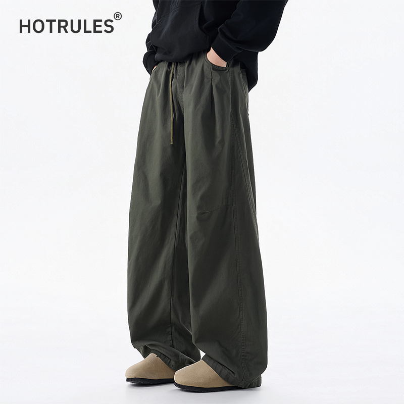 Hotrules American-Style Scimitar Cargo Pants for Men, Autumn and Winter 2026 New Vintage Cool Loose Pure Cotton Wide-Leg Pants
