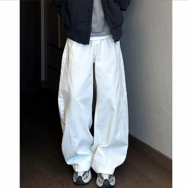 Hotrules White Wide-Leg Scimitar Jeans Men's Autum 2026 New Retro Washed Casual Long Pants
