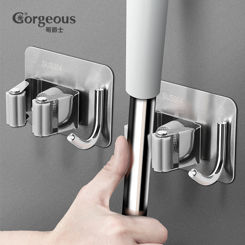Mop Hook-free Punch Dressing Room Containing deity Stainless Steel Sweep the hanging rack Mighty Fixed Mop Clip Wall-mounted