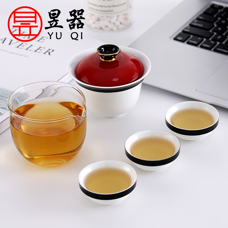 Yu machine cap palace crack cup travel ceramic tea set a pot of tea bags are work kung fu tea set four cups of is suing