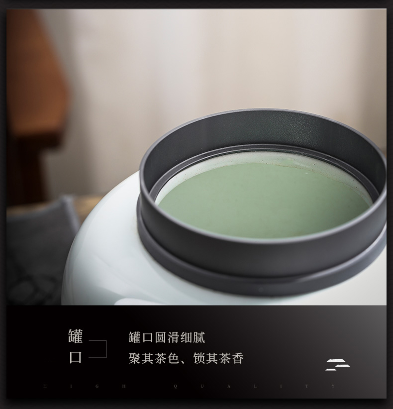 Yu is a shadow green ceramic tea pot tin lid seal pot white porcelain hand - made wake receives loose tea tea storehouse storage tanks