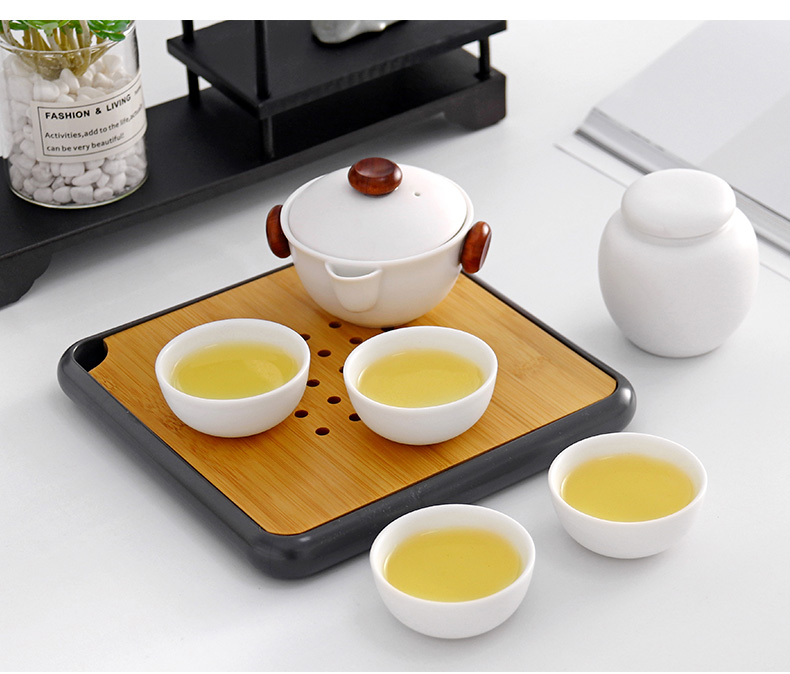 Yu machine ZhiYong crack cup a travel four cups of tea pot two suit portable ceramic kung fu tea set gift box