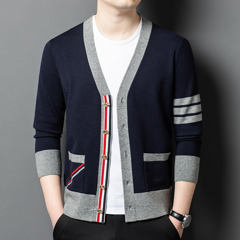Authentic American Tommy Knitwear V-Neck Men's Spring and Autumn Wool Cardigan Fashionable Versatile Trendy Sweater Jacket