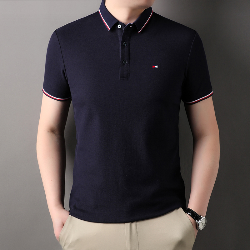 Authentic American Tommy Short-Sleeved T-Shirt for Men in Spring and Summer, Pure Cotton, No-Iron Long-Sleeved Polo Shirt, Casual T-Shirt for Young and Middle-Aged People
