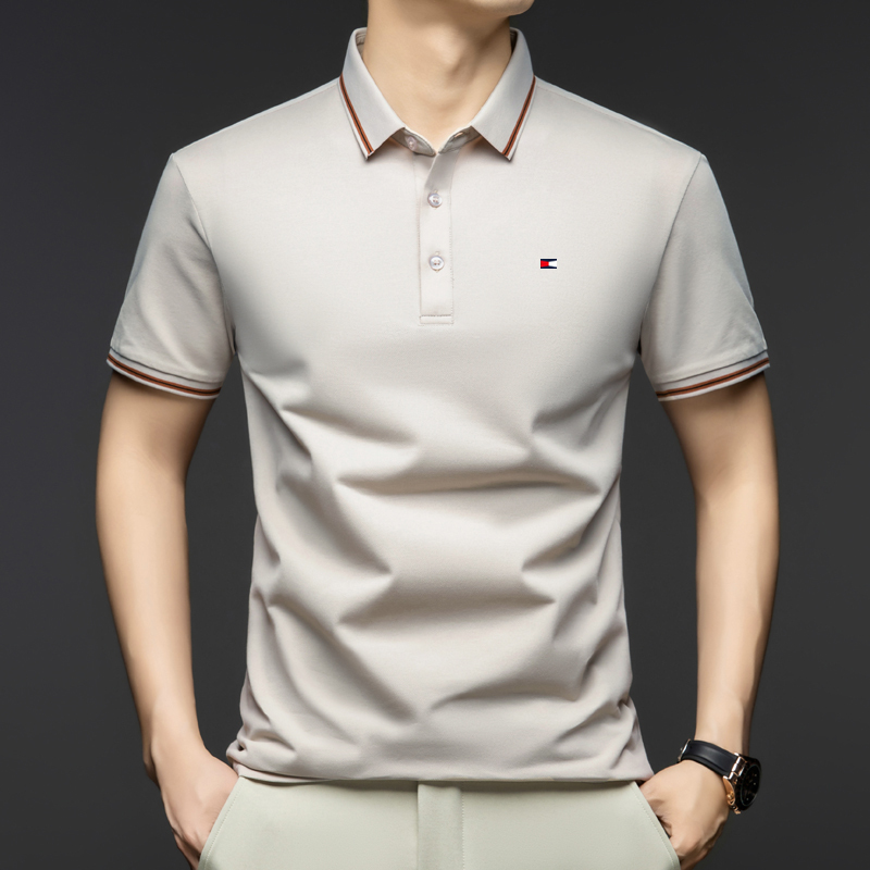 Special Offer American Tommy Short-Sleeved T-Shirt for Men, New Spring and Summer High-End Business Casual Mulberry Silk Cotton Polo Shirt