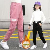 Girls pants autumn and winter wear Foreign Style 2020 new fashion baby winter corduroy children plus velvet overalls pants