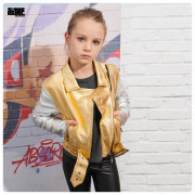 SUPER REBEL trẻ em mùa thu / mùa đông Girl kim loại Bump khâu Lập áo Jacket